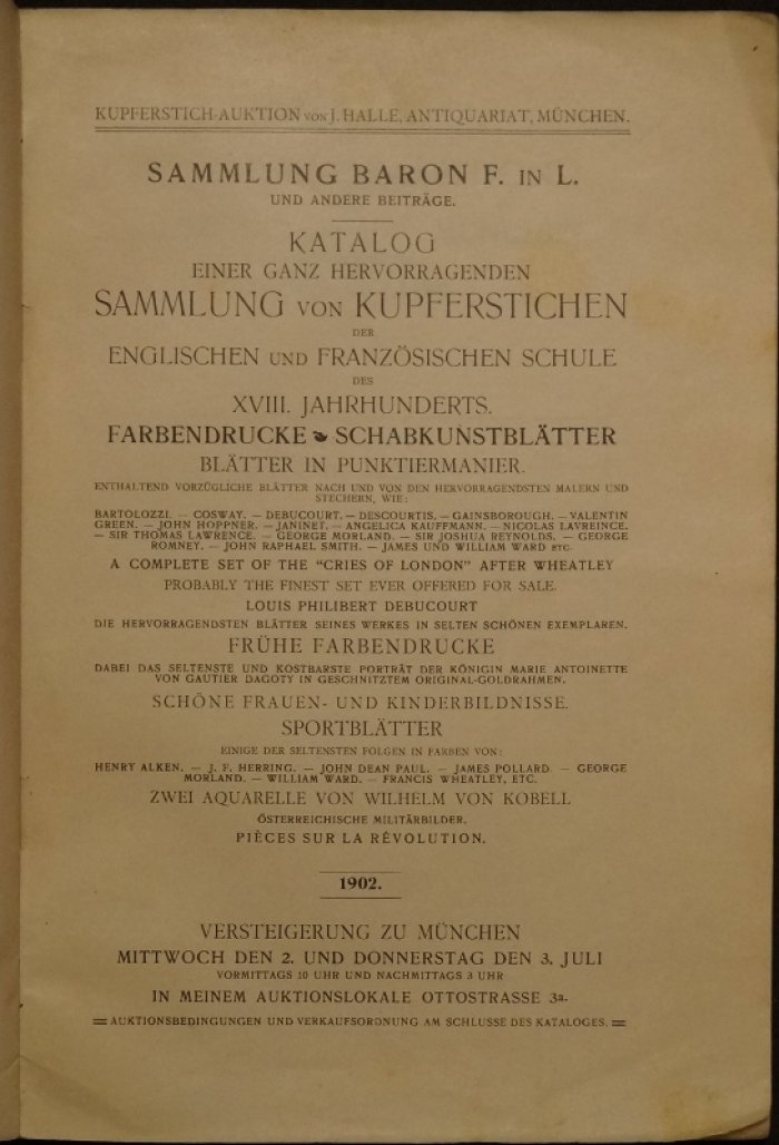Коллекция барона F. де L.: эстампы французских и английских школ XVIII века (ч/б и цветные), сюжеты о спорте и эпохе Революции — каталог аукциона 2 июля 1902