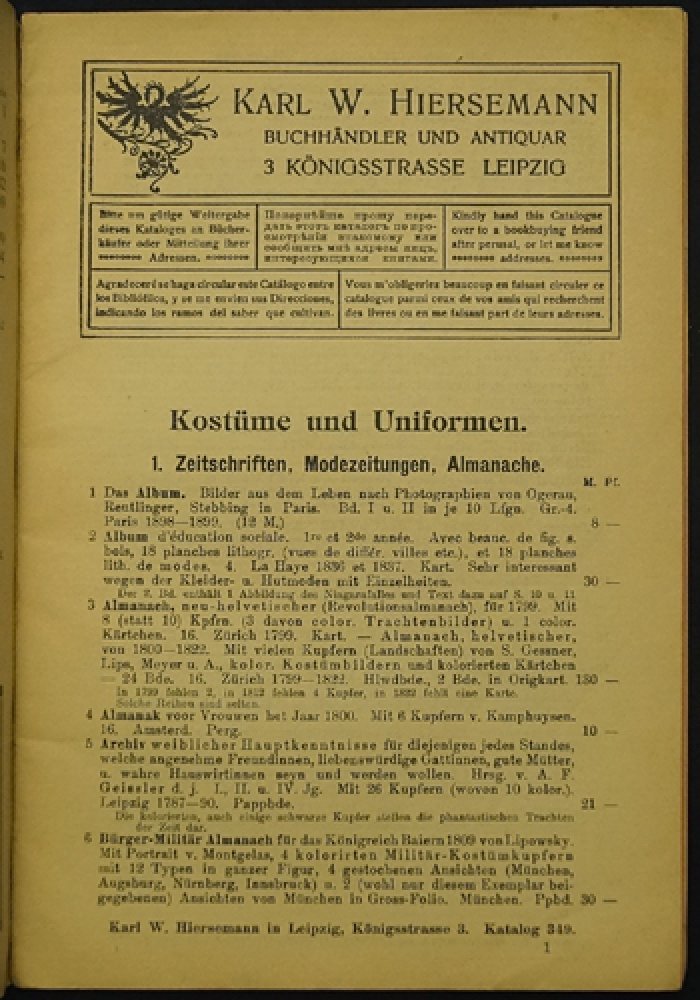 Каталог костюмов и униформ. Выпуск №349 (1908)