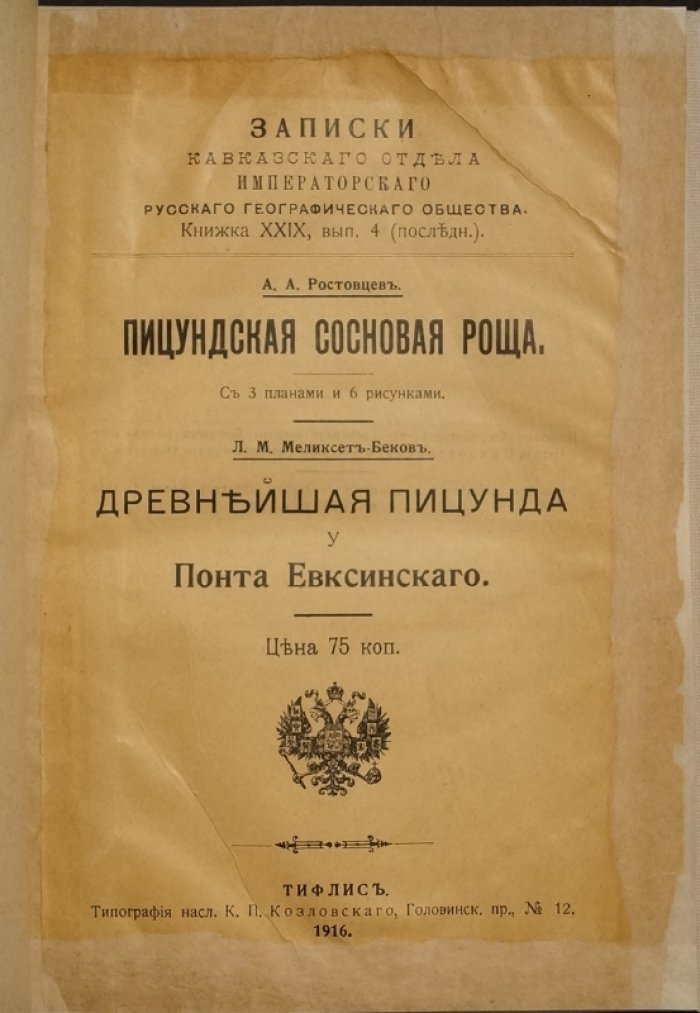 Пицундская сосновая роща и Пицундский монастырь: исторические заметки по материалам «Записок» Кавказского отдела ИРГО (1916)
