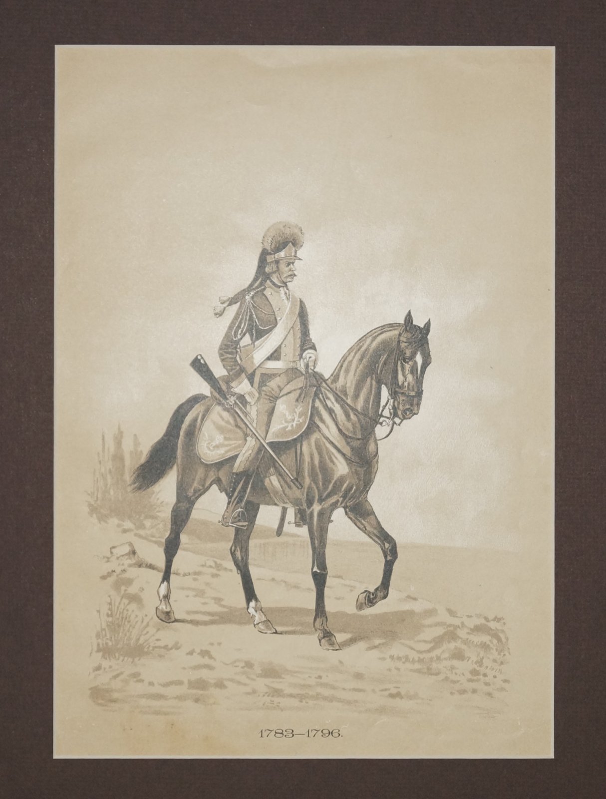 «Драгун на коне» (1783–1796). Хромолитография из «Истории 44-го Драгунского Нижегородского полка»