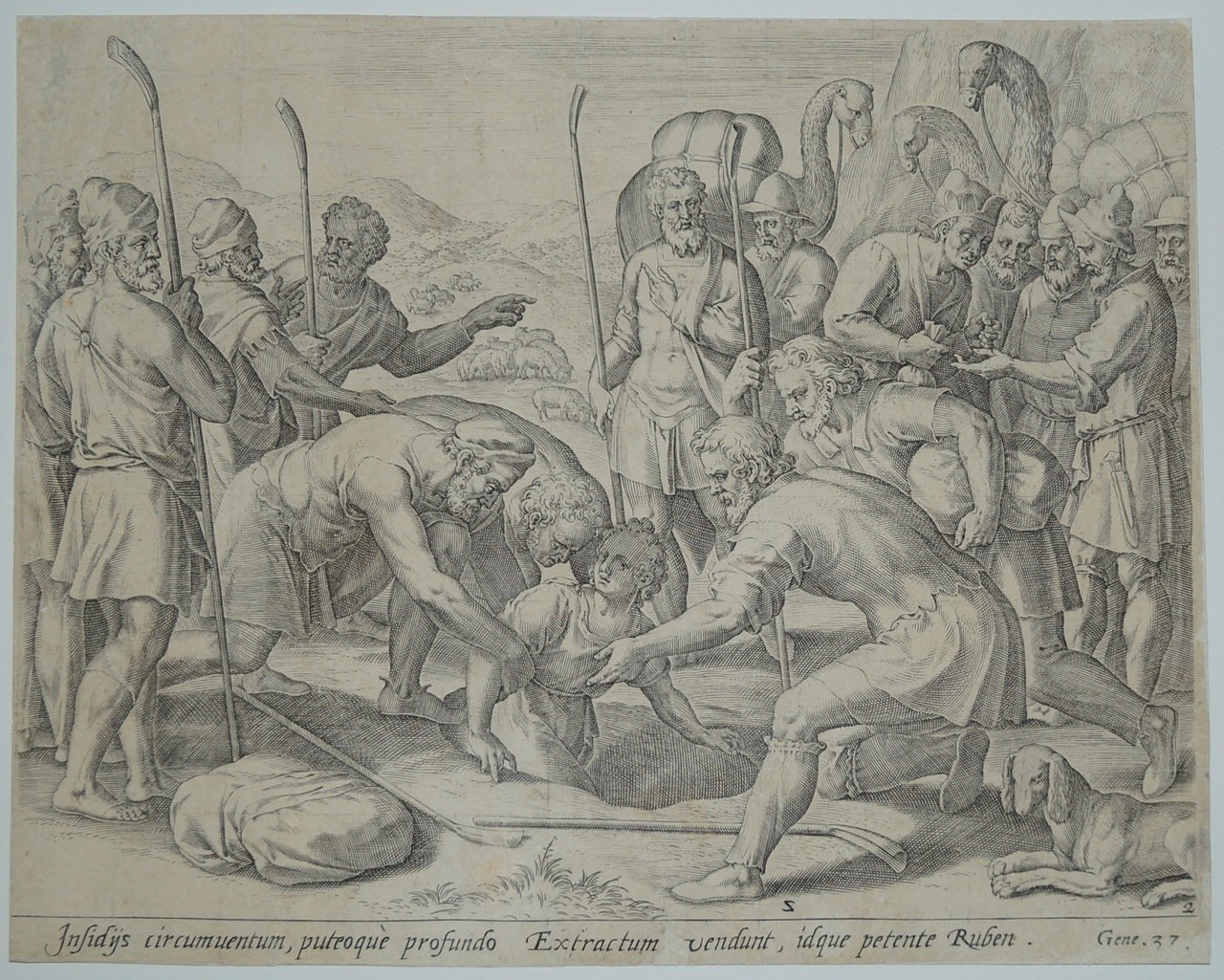 Библейская сцена. Резцовая гравюра на меди (Европа, XVI век)