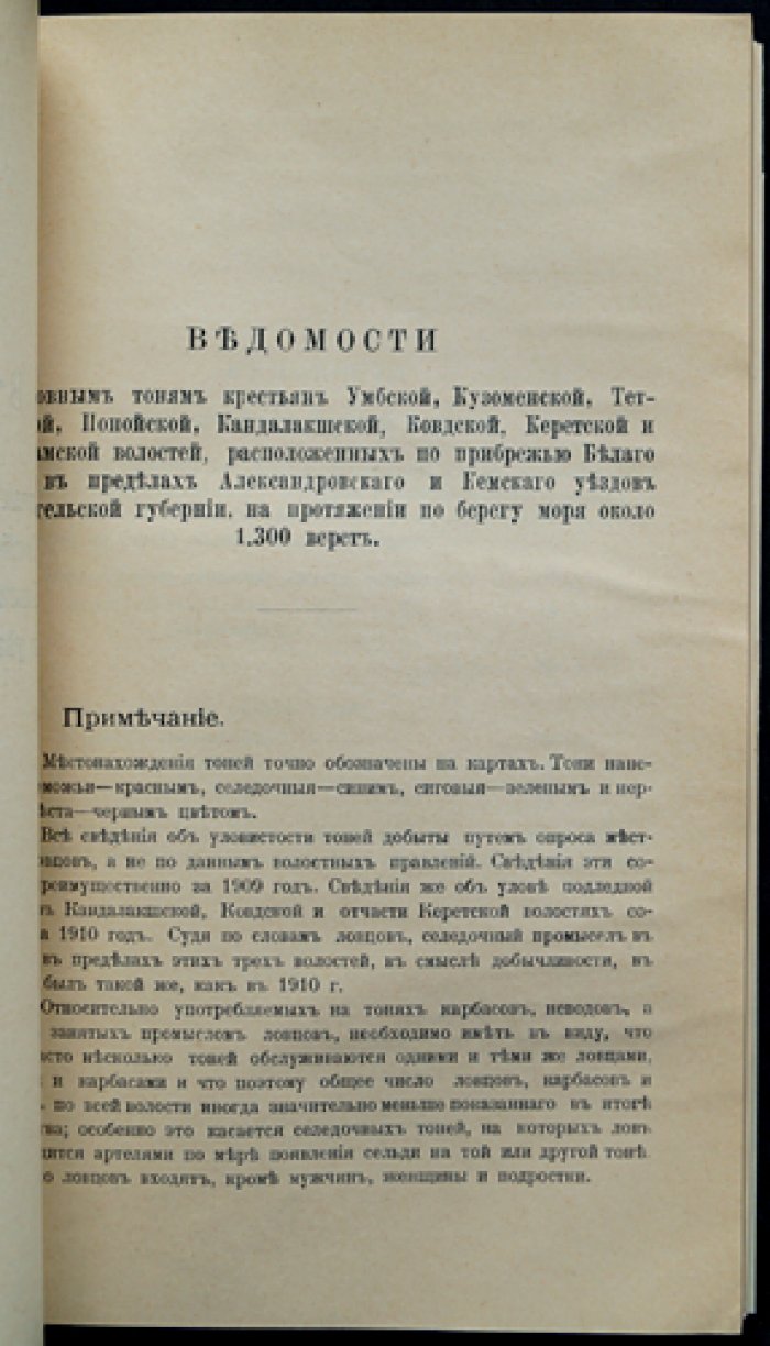 Якобсон Р. П. Отчет по обследованию рыболовных угодий Александровского и Кемского уездов Архангельской губернии (Материалы к познанию русского рыболовства, том III, выпуск 2)