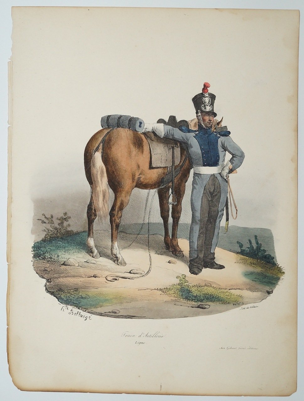 Литография «Train d’Artillerie. Ligne» — формы французской артиллерии (Париж, ок. 1840), акварельная раскраска по более редкой части тиража