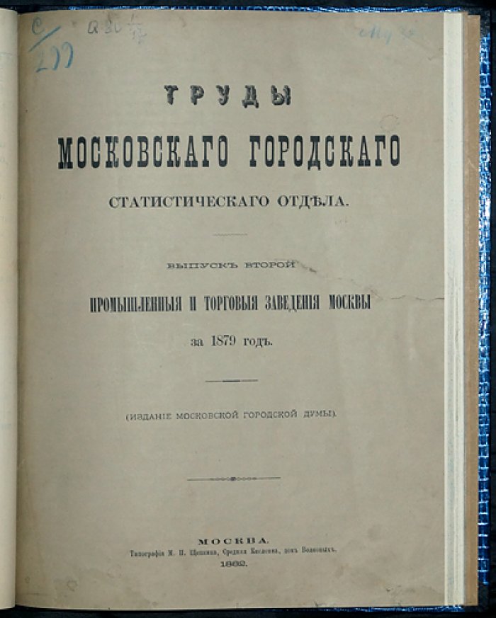 Промышленность и торговля Москвы за 1879 год: полный комплект двух выпусков (труды Московского городского статистического отдела)