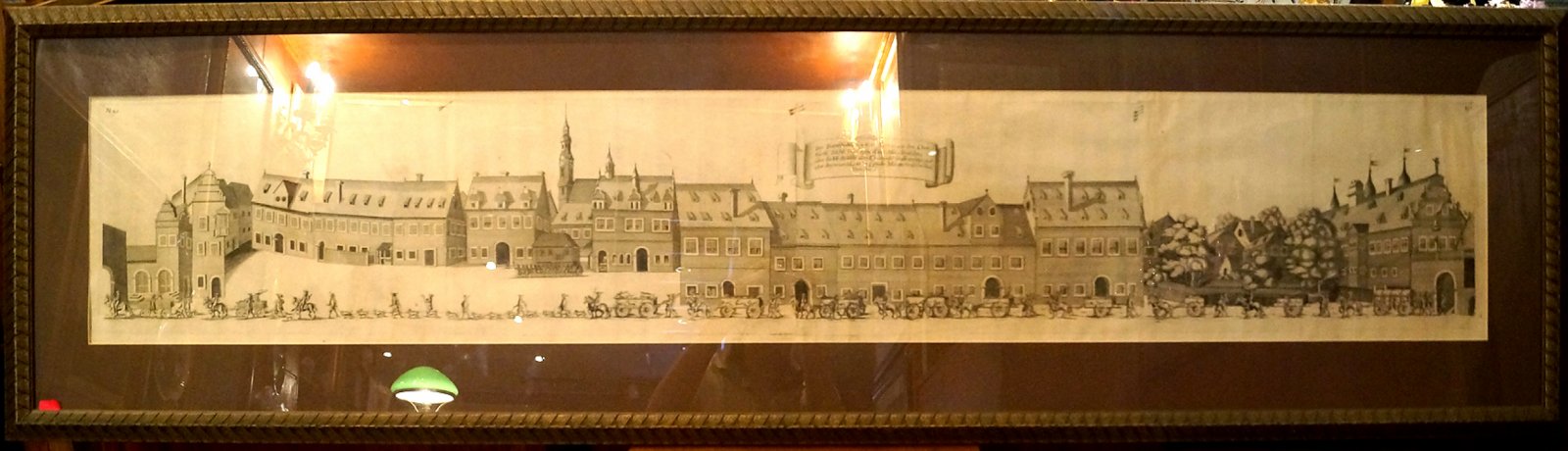 Редкая гравюра на меди «Панорама Дрездена» (XVIII век, ок. 1700–1800) в художественной раме