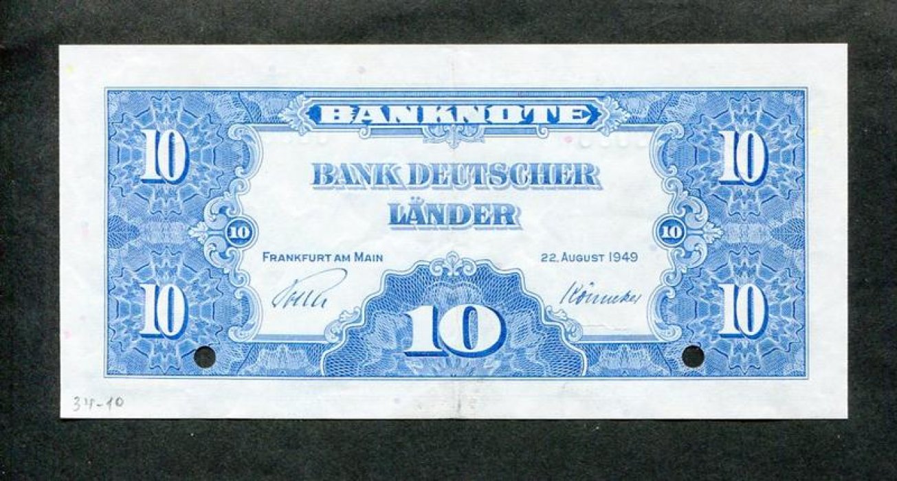 Бона-образец: набор из 10 марок 1949 года, Германия (14 × 6,8 см)