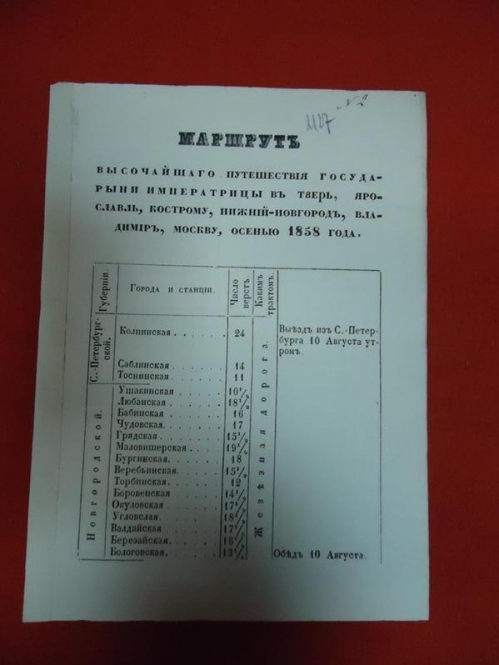 Маршрут Высочайшего путешествия Государыни Императрицы (осень 1858) — Тверь, Ярославль, Кострома, Нижний Новгород, Владимир, Москва