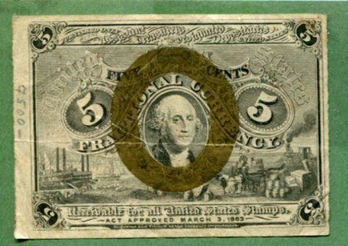 Бона США «5 центов», 1863 г. — 6,7 × 4,8 см