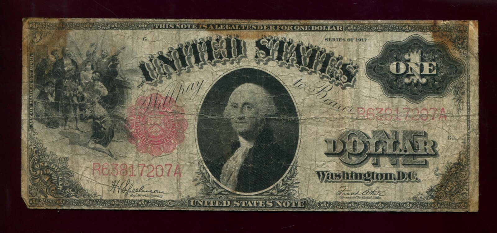 Бона США «1 доллар» (1917 г.) — размер 18,5×7,7 см