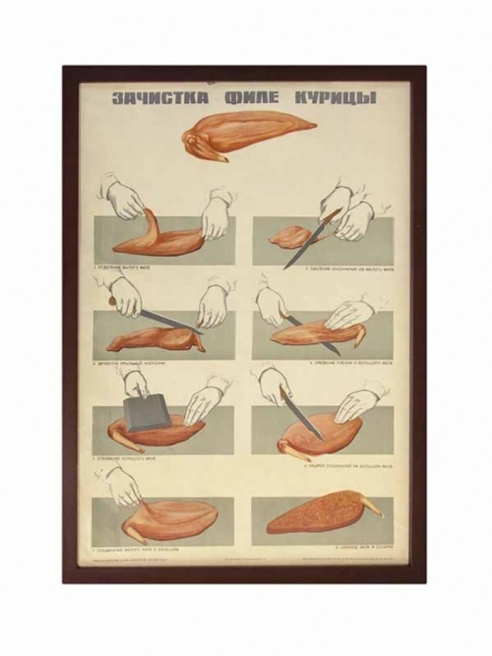 Плакат «Зачистка филе курицы» (1966) — художественная реклама в раме