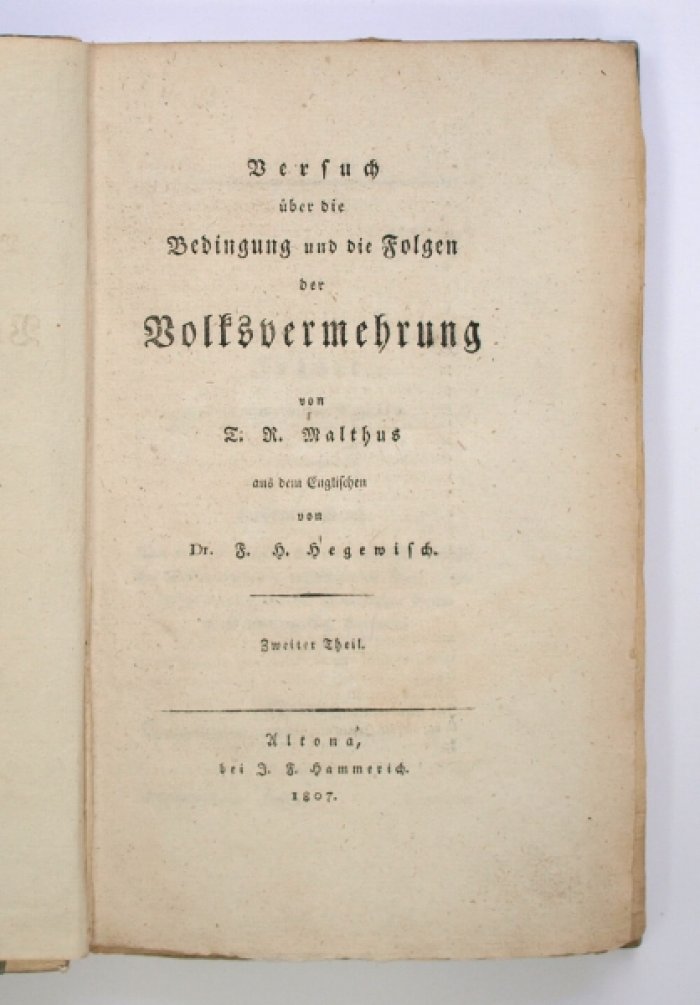 Томас Роберт Мальтус. Опыт о законе народонаселения (немецкое издание, 1806)