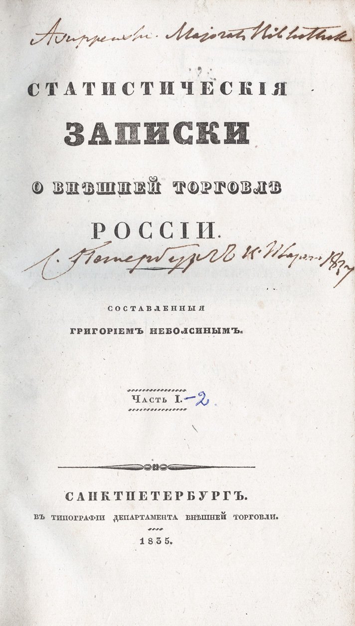 Статистические записки о внешней торговле России. В 2 частях (Часть 1–2)