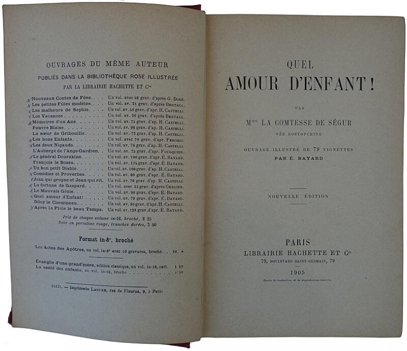 Quel amour d'enfant — антикварное издание 1905 года, французский язык (Hachette, Paris; 392 стр.)