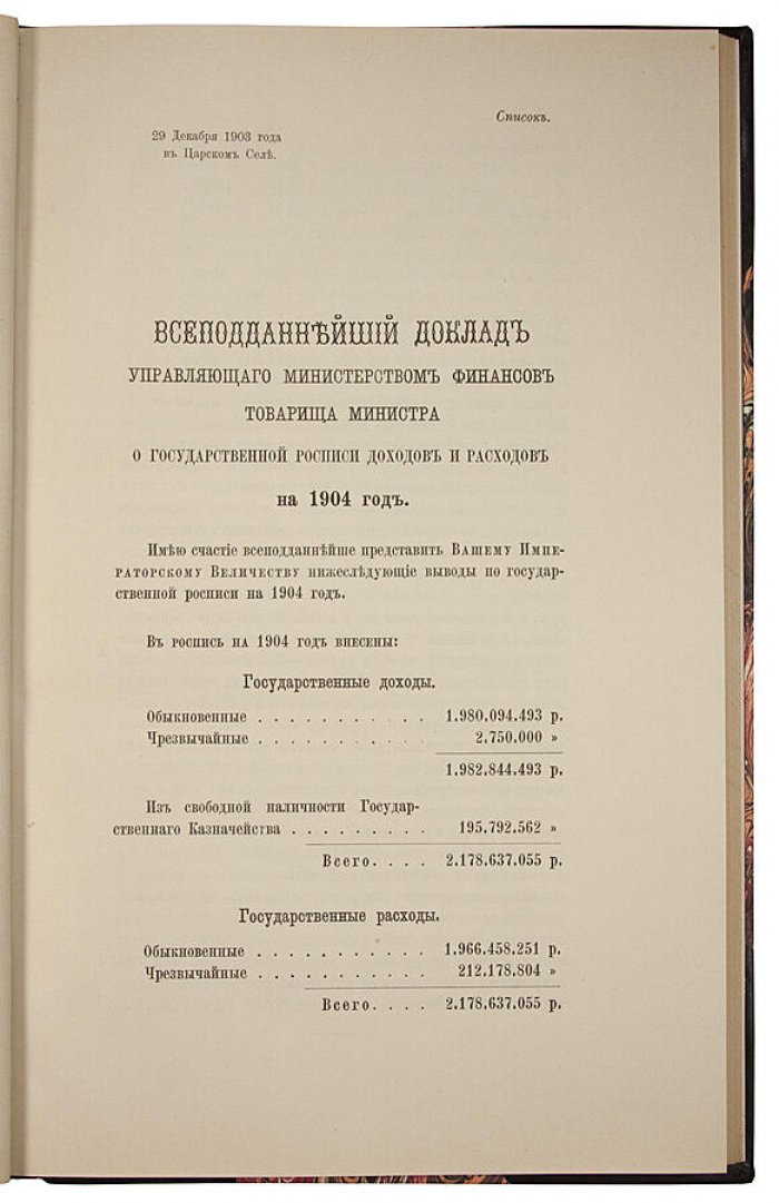 Общая государственная роспись доходов и расходов на 1904 год (антикварная книга 1903 г.)