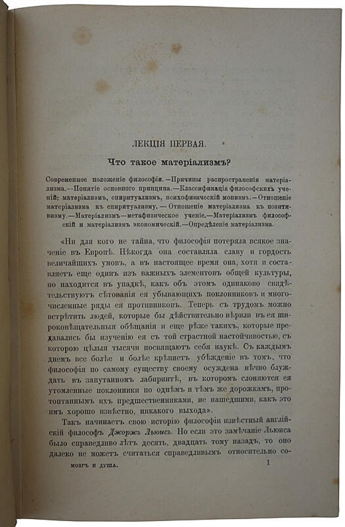«Мозг и душа»: критика материализма и очерк современных учений о душе (антикварное издание, 1900)